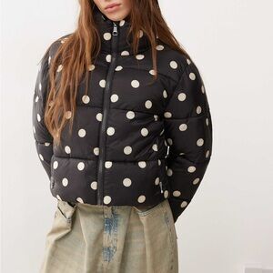 Monki Black and White Polka Dot Puffer Jacket